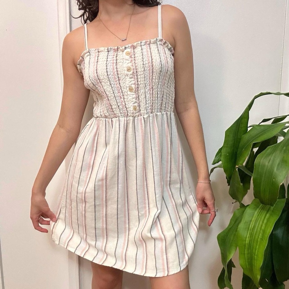 Aeropostale Linen Cottagecore Striped Dress Cream and Pink Size Small